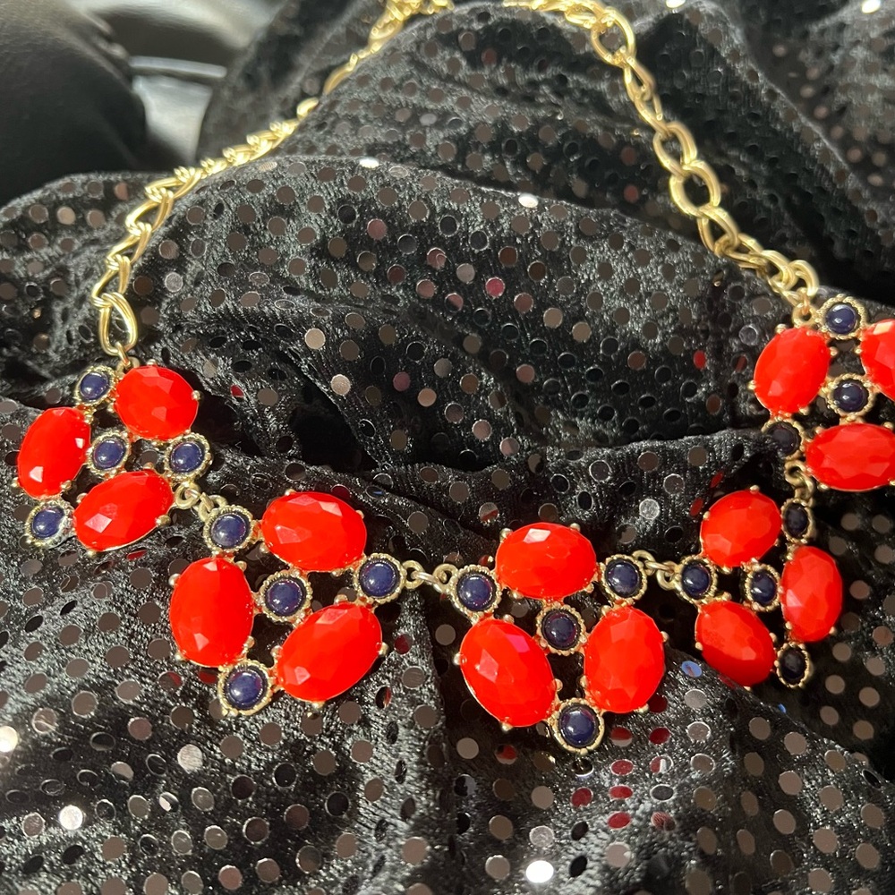 #1. Red and navy floral necklace